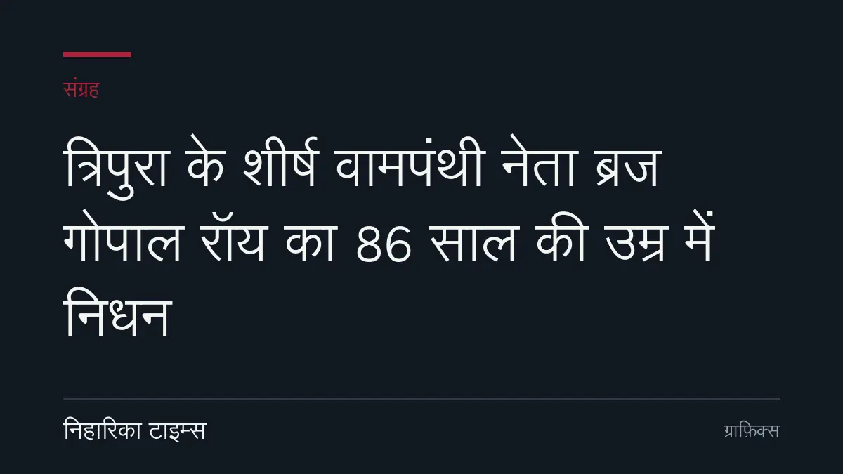 त्रिपुरा के शीर्ष वामपंथी नेता ब्रज गोपाल रॉय का 86 साल की उम्र में निधन