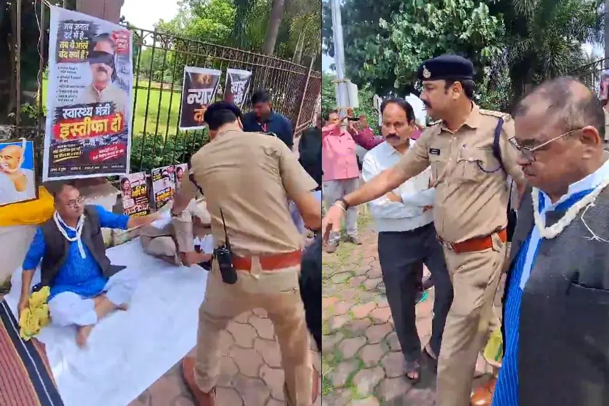 कांग्रेस विधायक अभय मिश्रा को मंत्रालय के सामने धरने पर पुलिस ने हिरासत में लिया