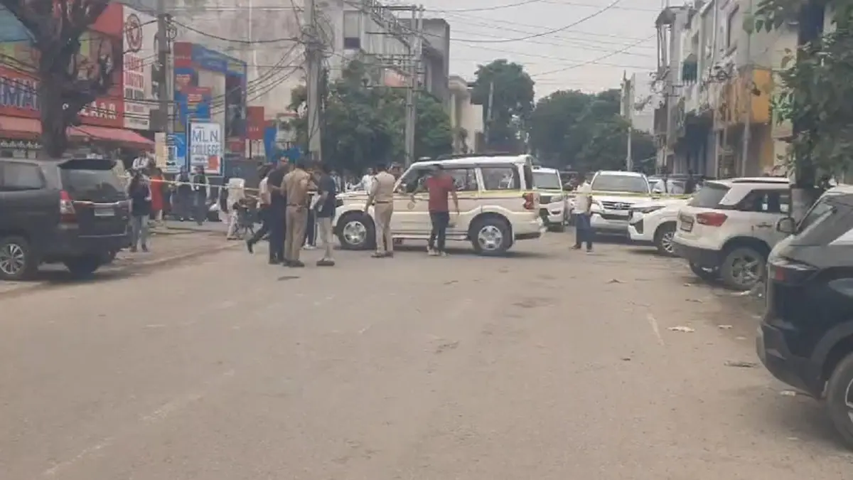 Police team investigating at the crime scene after shooting in Yamunanagar