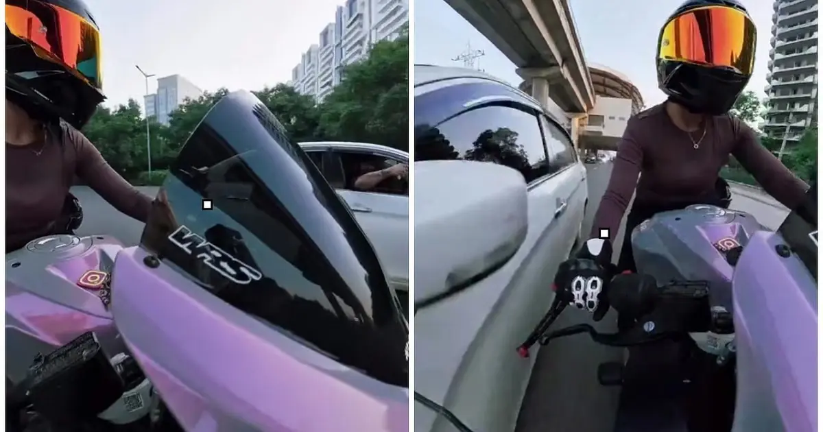 Speeding car hits woman biker, drags her two-wheeler in hit-and-run