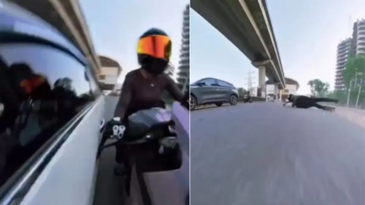Woman on sports bike hit by car in Gurugram after asking driver to keep distance